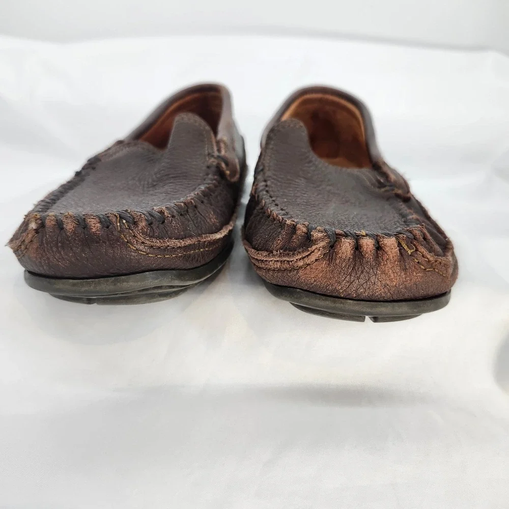 Minnetonka Moccasins Brown Leather Slip On‎ Driving Shoes Mens 8 Twin Gore 932